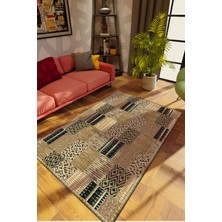 10 Post Online Modern Patchwork Kahverengi Dijital Baskı Halı Kaydırmaz Ince Yıkanabilir