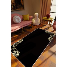 10 Post Online Salon Halısı Klasik Modern Gold Altın Siyah Kaydırmaz Kesme Yıkanabilir Ince Halı