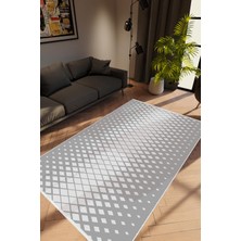 10 Post Online Modern Geometrik Gri Beyaz Kaydırmaz Kesme Yıkanabilir Ince Halı