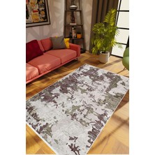 Salon Halısı Modern Eskitme Kahverengi Gri Kaydırmaz Kesme Yıkanabilir Ince Halı Tüysüz Kilim
