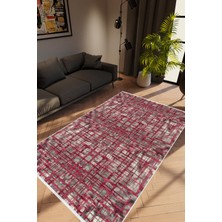 Salon Halısı Modern Eskitme Pembe Bordo Kahverengi Kaydırmaz Yıkanabilir Ince Halı Tüysüz Kilim