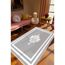 Salon Halısı Klasik Eskitme Gri Beyaz Kaydırmaz Kesme Yıkanabilir Ince Halı Tüysüz Kilim