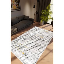 Salon Halısı Modern Eskitme Gri Beyaz Siyah Kaydırmaz Kesme Yıkanabilir Ince Halı Tüysüz Kilim