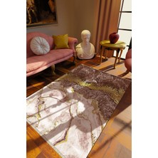 Klasik Kahverengi Dijital Baskı Halı Kaydırmaz Ince Yıkanabilir