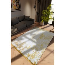 Modern Eskitme Sarı Dijital Baskı Halı Kaydırmaz Ince Yıkanabilir