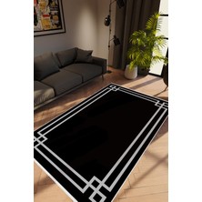 10 Post Online Salon Halısı Modern Çizgili Siyah Krem Kaydırmaz Kesme Yıkanabilir Ince Halı Tüysüz Kilim