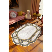 Salon Halısı Klasik Modern Altın Ekru Kaydırmaz Kesme Yıkanabilir Ince Halı Tüysüz Kilim
