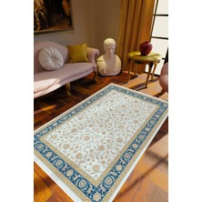 Salon Halısı Salon Halısı Eskitme Klasik Bej Mavi Kaydırmaz Kesme Yıkanabilir Ince Halı Tüysüz Kilim