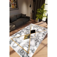 10 Post Online Salon Halısı Modern Geometrik Gold Gri Altın Siyah Kaydırmaz Yıkanabilir Ince Halı Tüysüz Kilim