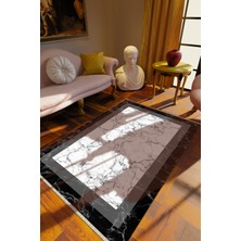 10 Post Online Klasik Siyah Dijital Baskı Halı Kaydırmaz Ince Yıkanabilir