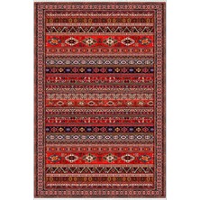 Salon Halısı Kilim Desenli Otantik Eskitme Bordo Kaydırmaz Kesme Yıkanabilir Ince Halı Tüysüz Kilim