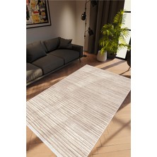 Salon Halısı Modern Eskitme Kahverengi Bej Kaydırmaz Kesme Yıkanabilir Ince Halı Tüysüz Kilim