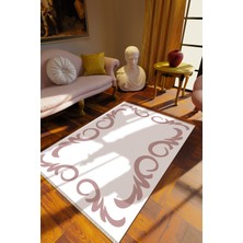 Klasik Beyaz Dijital Baskı Halı Kaydırmaz Ince Yıkanabilir