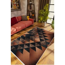 Salon Halısı Modern Geometrik Metalik Kahve Siyah Kaydırmaz Kesme Yıkanabilir Ince Halı Tüysüz Kilim
