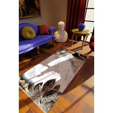 Klasik Gri Dijital Baskı Halı Kaydırmaz Ince Yıkanabilir