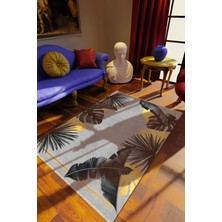 Klasik Gri Dijital Baskı Halı Kaydırmaz Ince Yıkanabilir