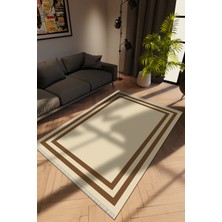 Modern Krem Dijital Baskı Halı Kaydırmaz Ince Yıkanabilir