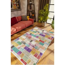 10 Post Online Salon Halısı Modern Patchwork Bej Kaydırmaz Kesme Yıkanabilir Ince Halı Tüysüz Kilim