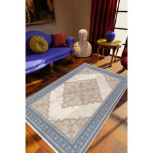 10 Post Online Salon Halısı Klasik Lacivert Gri Mavi Kaydırmaz Kesme Yıkanabilir Ince Halı Tüysüz Kilim