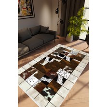 Salon Halısı Modern Patchwork Gri Kahverengi Beyaz Kaydırmaz Yıkanabilir Ince Halı Tüysüz Kilim