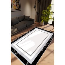 Salon Halısı Modern Çizgili Beyaz Gri Siyah Kaydırmaz Kesme Yıkanabilir Ince Halı Tüysüz Kilim