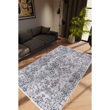 Salon Halısı Modern Retro Gri Mavi Kaydırmaz Kesme Yıkanabilir Ince Halı Tüysüz Kilim
