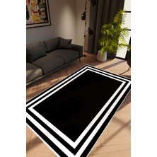 Salon Halısı Modern Çizgili Siyah Beyaz Kaydırmaz Kesme Yıkanabilir Ince Halı Tüysüz Kilim