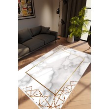 10 Post Online Salon Halısı Modern Geometrik Metalik Gri Altın Kaydırmaz Kesme Yıkanabilir Ince Halı Tüysüz Kilim