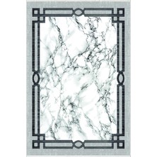 Salon Halısı Eskitme Geometrik Mermer Gri Beyaz Kaydırmaz Yıkanabilir Ince Halı Tüysüz