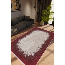 Salon Halısı Doku Eskitme Bordo Gri Kaydırmaz Kesme Yıkanabilir Ince Halı Tüysüz Kilim