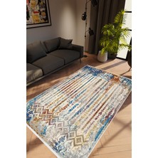 10 Post Online Salon Halısı Modern Retro Mavi Kaydırmaz Kesme Yıkanabilir Ince Halı Tüysüz Kilim