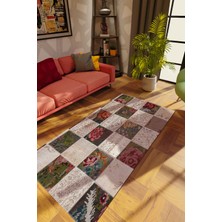 Modern Patchwork Karışık Renkli Dijital Baskı Halı Kaydırmaz Ince Yıkanabilir