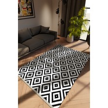 Modern Siyah Dijital Baskı Halı Kaydırmaz Ince Yıkanabilir