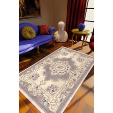 Salon Halısı Figürlü Çiçekli Bej Mor Ekru Turkuaz Kaydırmaz Kesme Yıkanabilir Ince Halı Tüysüz Kilim