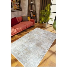 Salon Halısı Doku Eskitme Gri Krem Kaydırmaz Kesme Yıkanabilir Ince Halı Tüysüz Kilim