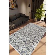10 Post Online Modern Geometrik Lacivert Krem Mavi Kaydırmaz Kesme Yıkanabilir Ince Halı