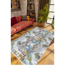 10 Post Online Salon Halısı Modern Eskitme Mavi Kaydırmaz Kesme Yıkanabilir Ince Halı Tüysüz Kilim
