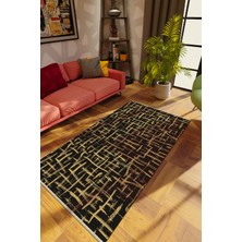 10 Post Online Modern Çizgili Siyah Dijital Baskı Halı Kaydırmaz Ince Yıkanabilir