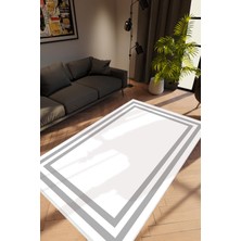 Salon Halısı Modern Çizgili Gri Beyaz Kaydırmaz Kesme Yıkanabilir Ince Halı Tüysüz Kilim
