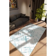 10 Post Online Modern Çizgili Mavi Dijital Baskı Halı Kaydırmaz Ince Yıkanabilir