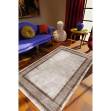 Salon Halısı Klasik Kahverengi Vizon Kaydırmaz Kesme Yıkanabilir Ince Halı Tüysüz Kilim