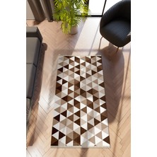 10 Post Online Modern Geometrik Kahverengi Dijital Baskı Halı Kaydırmaz Ince Yıkanabilir