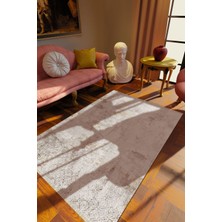 10 Post Online Klasik Çizgili Gri Dijital Baskı Halı Kaydırmaz Ince Yıkanabilir