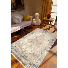 Salon Halısı Klasik Eskitme Kahverengi Beyaz Gri Kaydırmaz Kesme Yıkanabilir Ince Halı Tüysüz Kilim