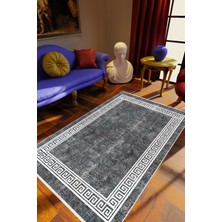 Salon Halısı Klasik Eskitme Gri Kaydırmaz Kesme Yıkanabilir Ince Halı Tüysüz Kilim
