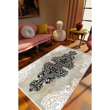 Salon Halısı Klasik Gri Ekru Beyaz Siyah Kaydırmaz Kesme Yıkanabilir Ince Halı Tüysüz Kilim