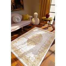 Klasik Krem Dijital Baskı Halı Kaydırmaz Ince Yıkanabilir