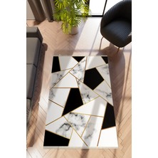 10 Post Online Modern Geometrik Siyah Dijital Baskı Halı Kaydırmaz Ince Yıkanabilir
