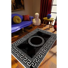 10 Post Online Salon Halısı Klasik Siyah Gri Kaydırmaz Kesme Yıkanabilir Ince Halı Tüysüz Kilim