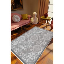 Salon Halısı Klasik Gri Kaydırmaz Kesme Yıkanabilir Ince Halı Tüysüz Kilim